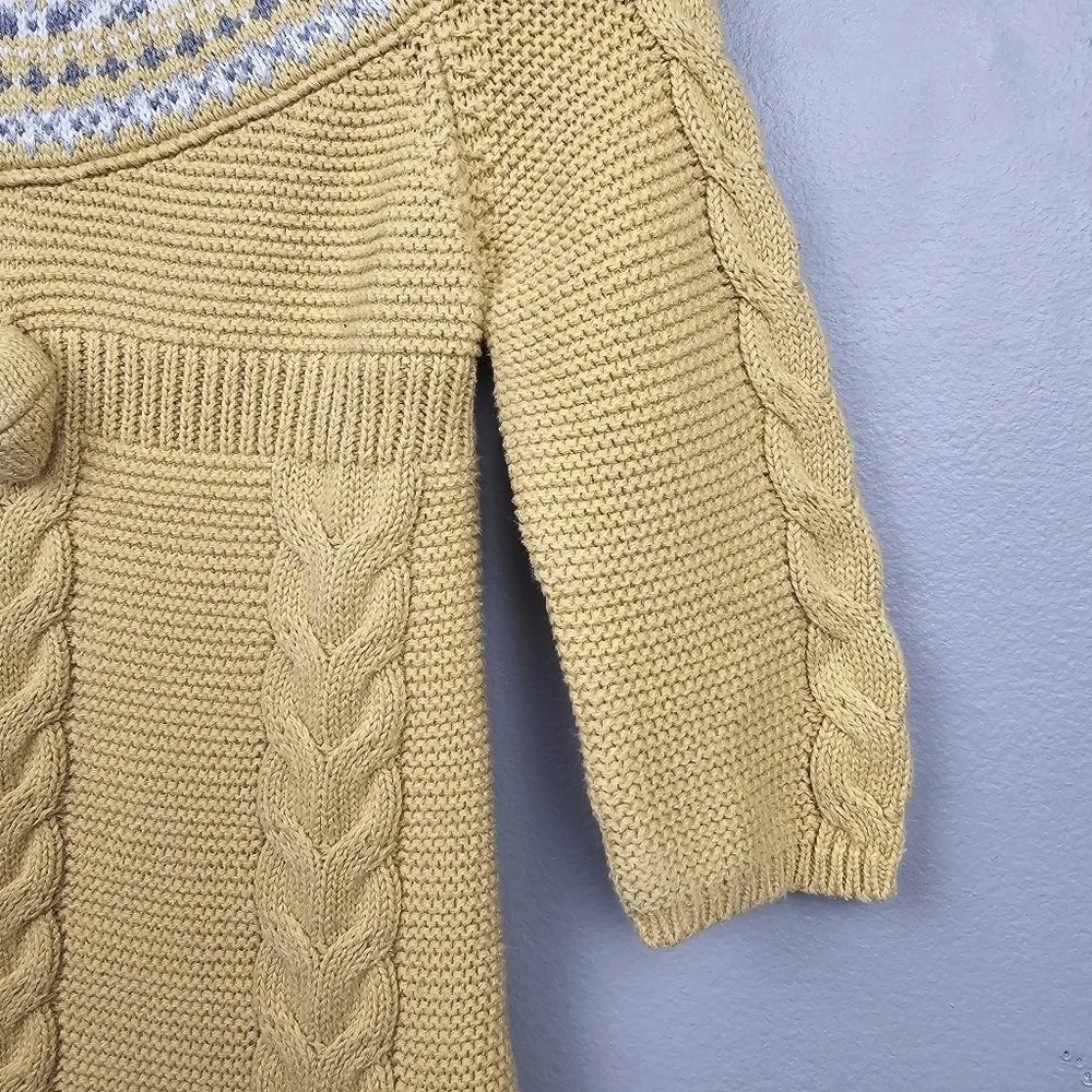 Fair Isle Cable Knit Sweater Dress And Beret Hat Yellow Gray Baby Girl's‎ 6-9 M